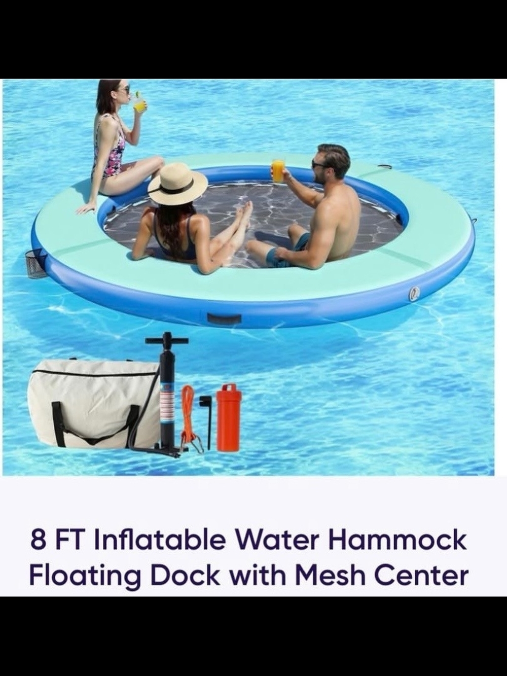 Inflatable Floating Dock Water Hammock - Light Blue & Aqua